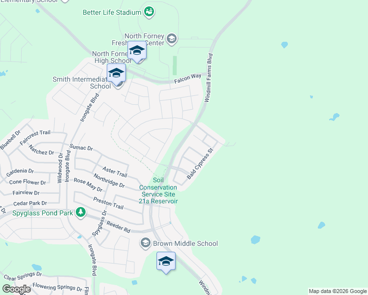 map of restaurants, bars, coffee shops, grocery stores, and more near 9225 Switchgrass Lane in Forney