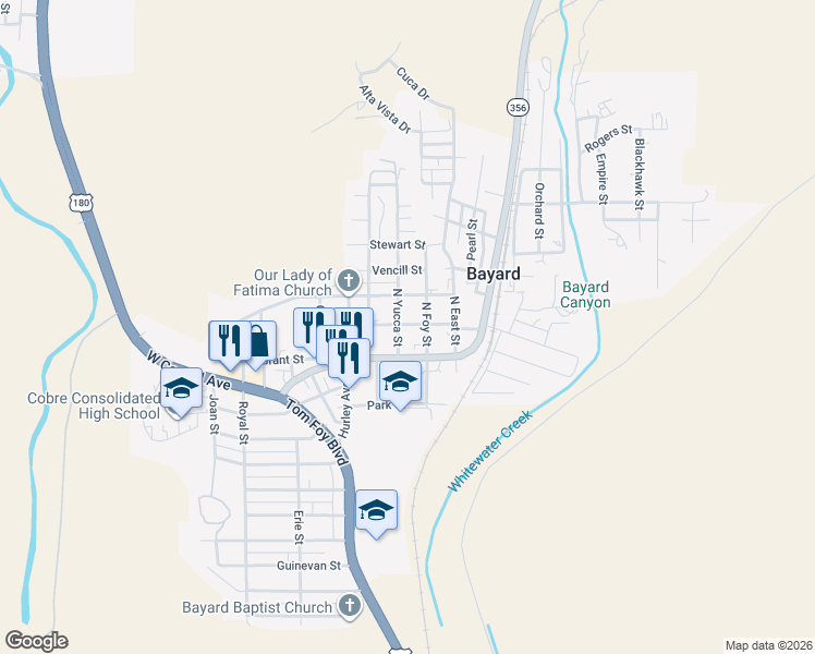 map of restaurants, bars, coffee shops, grocery stores, and more near 283-367 Mayo Street in Bayard
