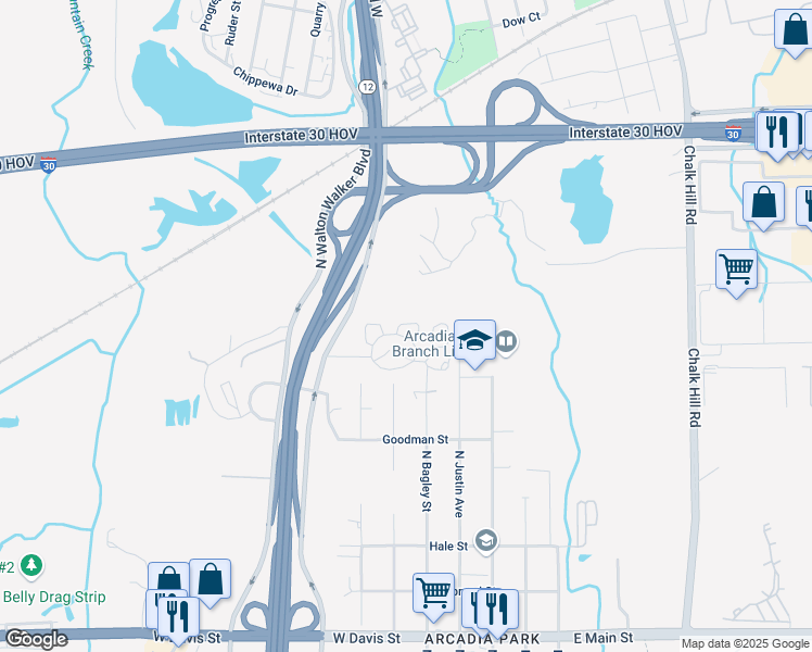 map of restaurants, bars, coffee shops, grocery stores, and more near 83 Shady Terrace in Dallas