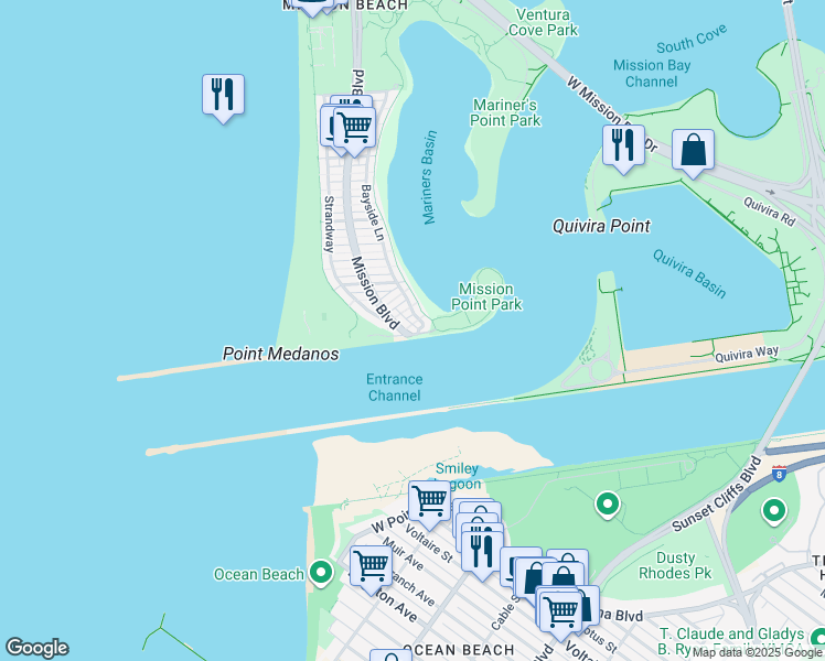 map of restaurants, bars, coffee shops, grocery stores, and more near 801 Aspin Court in San Diego