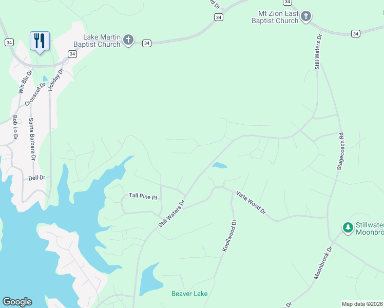 map of restaurants, bars, coffee shops, grocery stores, and more near 147 Fern Ridge Court in Dadeville