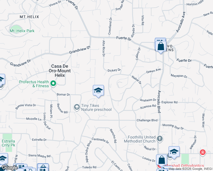map of restaurants, bars, coffee shops, grocery stores, and more near 4370 Calavo Drive in La Mesa