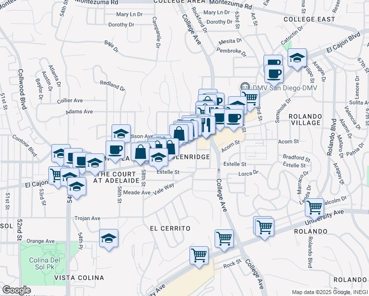 map of restaurants, bars, coffee shops, grocery stores, and more near in San Diego