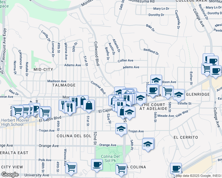 map of restaurants, bars, coffee shops, grocery stores, and more near in San Diego