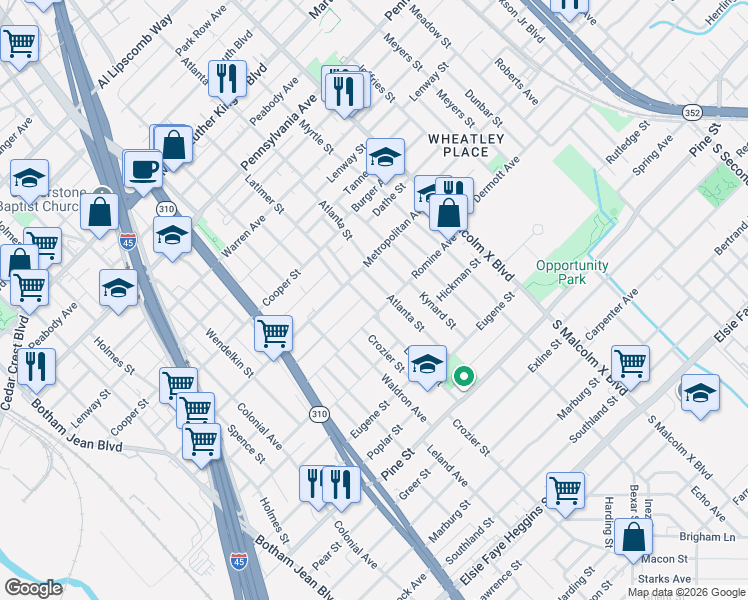map of restaurants, bars, coffee shops, grocery stores, and more near 2426 Jordan Street in Dallas