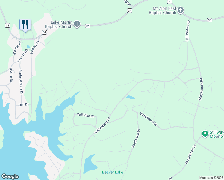map of restaurants, bars, coffee shops, grocery stores, and more near 147 Fern Ridge Court in Dadeville