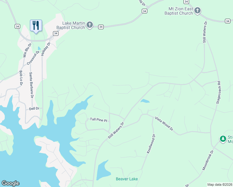 map of restaurants, bars, coffee shops, grocery stores, and more near 73 Fern Ridge Court in Dadeville