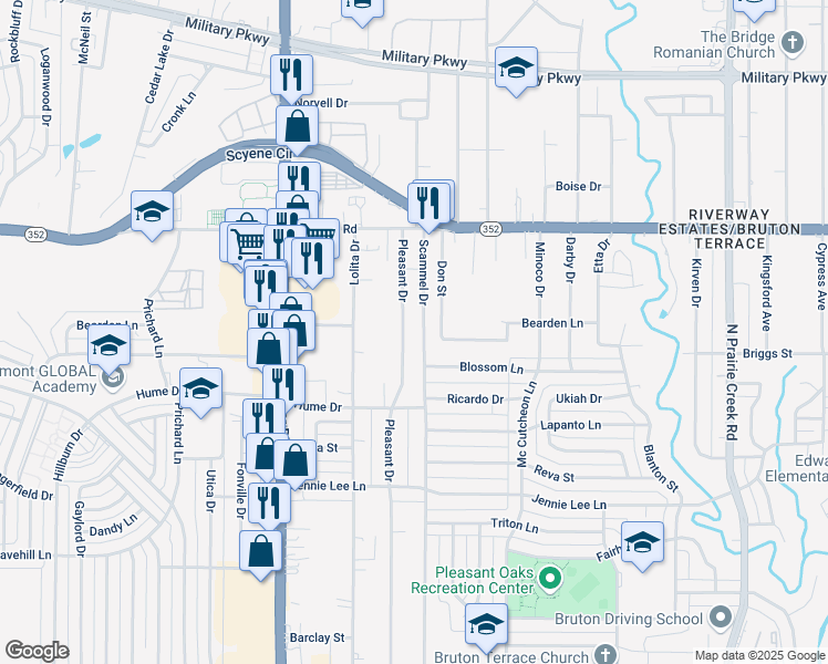 map of restaurants, bars, coffee shops, grocery stores, and more near 2830 Pleasant Drive in Dallas