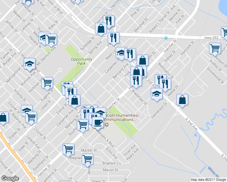 map of restaurants, bars, coffee shops, grocery stores, and more near 4607 Electra Street in Dallas