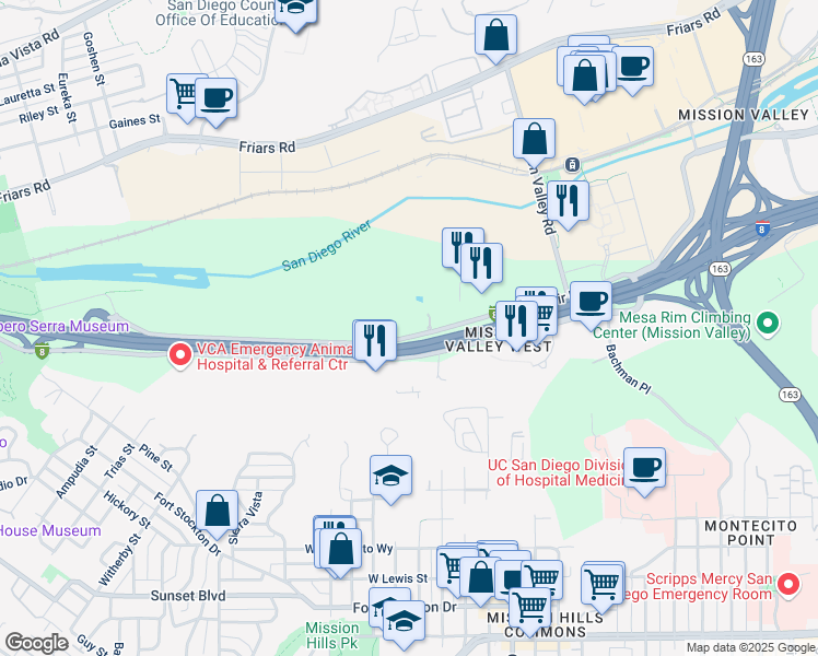map of restaurants, bars, coffee shops, grocery stores, and more near 1440 Hotel Circle North in San Diego
