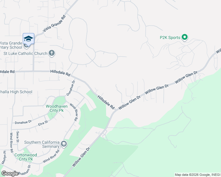 map of restaurants, bars, coffee shops, grocery stores, and more near 2552 Willow Glen Drive in El Cajon
