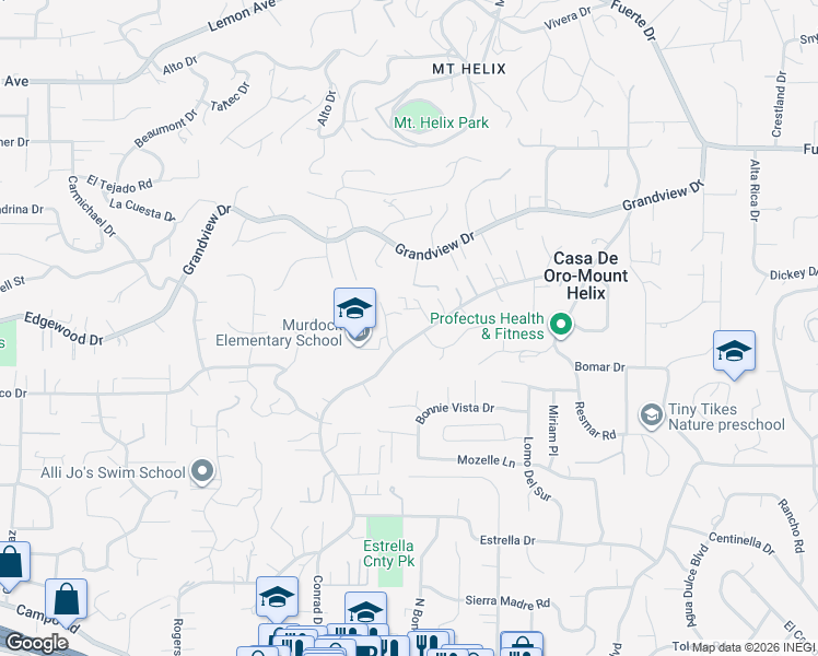 map of restaurants, bars, coffee shops, grocery stores, and more near 4410 Conrad Drive in La Mesa