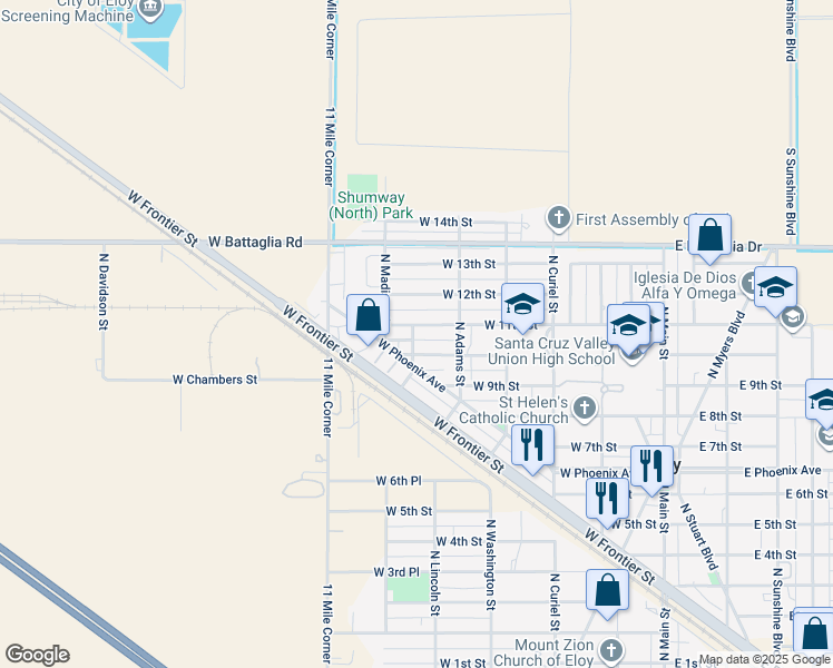 map of restaurants, bars, coffee shops, grocery stores, and more near 515 West 11th Street in Eloy