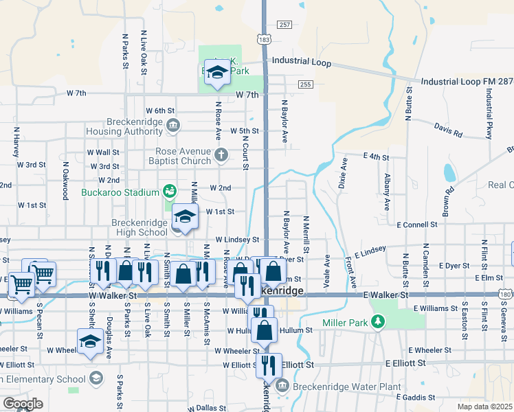 map of restaurants, bars, coffee shops, grocery stores, and more near 518 North Breckenridge Avenue in Breckenridge