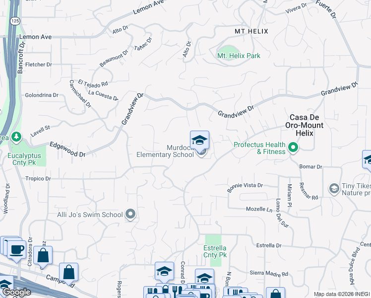 map of restaurants, bars, coffee shops, grocery stores, and more near 4343 Avenida Gregory in Spring Valley