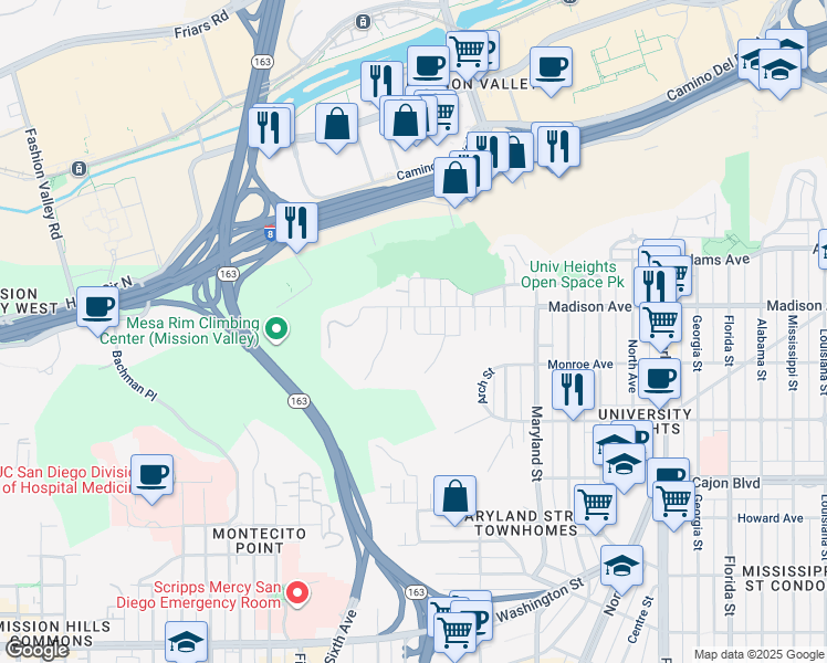 map of restaurants, bars, coffee shops, grocery stores, and more near 4550 Hoffman Street in San Diego