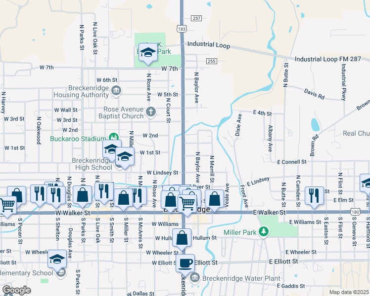 map of restaurants, bars, coffee shops, grocery stores, and more near 518 North Breckenridge Avenue in Breckenridge