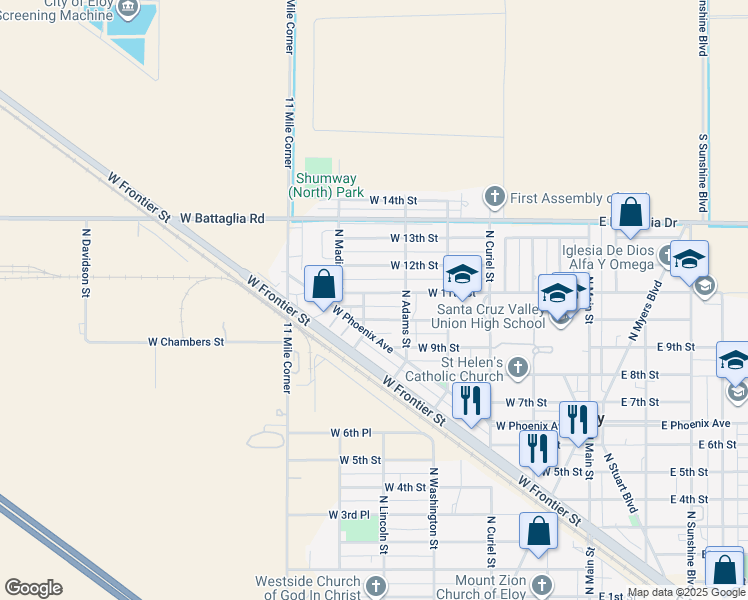 map of restaurants, bars, coffee shops, grocery stores, and more near 515 West 11th Street in Eloy
