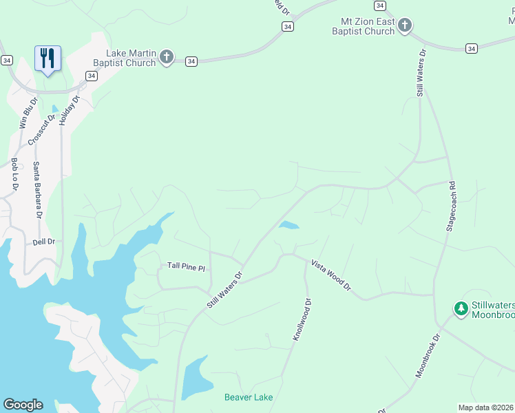 map of restaurants, bars, coffee shops, grocery stores, and more near 21 Fern Ridge Court in Dadeville