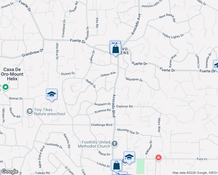 map of restaurants, bars, coffee shops, grocery stores, and more near 10820 Dutton Drive in La Mesa