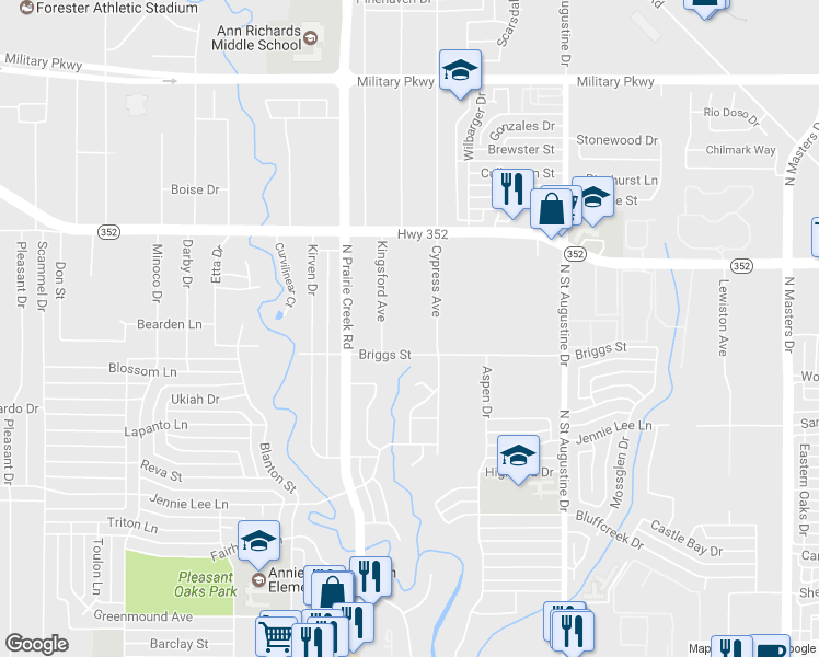 map of restaurants, bars, coffee shops, grocery stores, and more near 9999 Cypress Avenue in Dallas