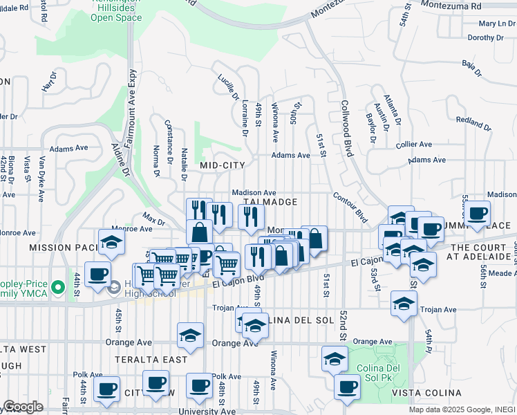 map of restaurants, bars, coffee shops, grocery stores, and more near in San Diego