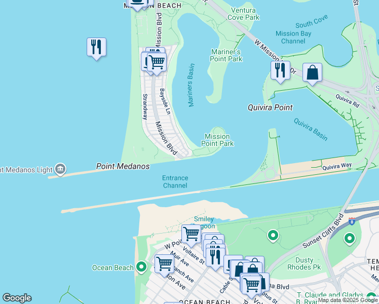 map of restaurants, bars, coffee shops, grocery stores, and more near 801 Aspin Court in San Diego