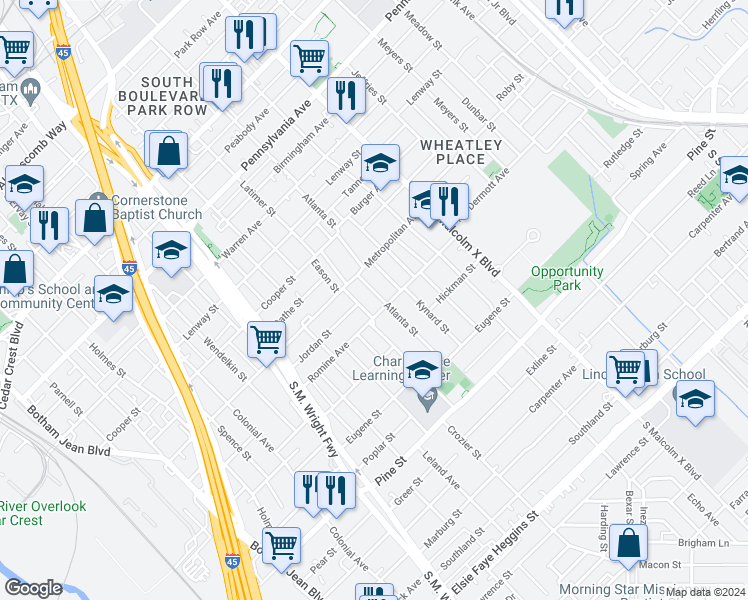 map of restaurants, bars, coffee shops, grocery stores, and more near 3731 Atlanta Street in Dallas