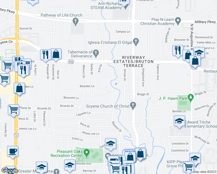 map of restaurants, bars, coffee shops, grocery stores, and more near 2814 Blanton Street in Dallas