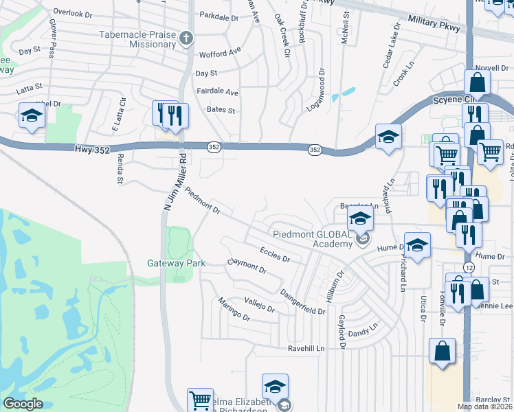 map of restaurants, bars, coffee shops, grocery stores, and more near 2827 Ava Lane in Dallas