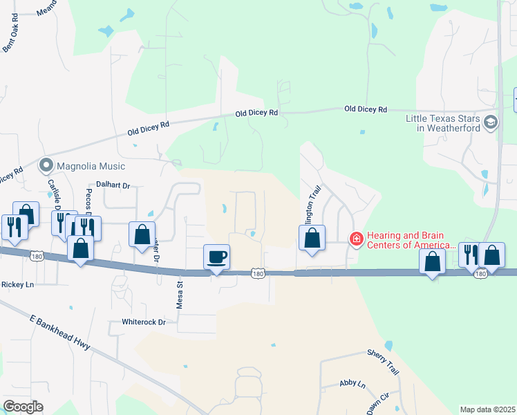 map of restaurants, bars, coffee shops, grocery stores, and more near 1809 Fort Worth Highway in Weatherford