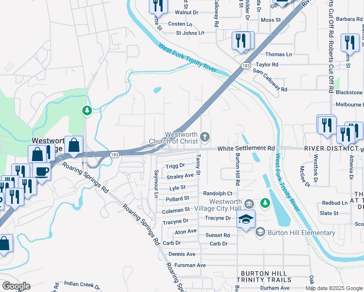 map of restaurants, bars, coffee shops, grocery stores, and more near 5814 White Settlement Road in Westworth Village