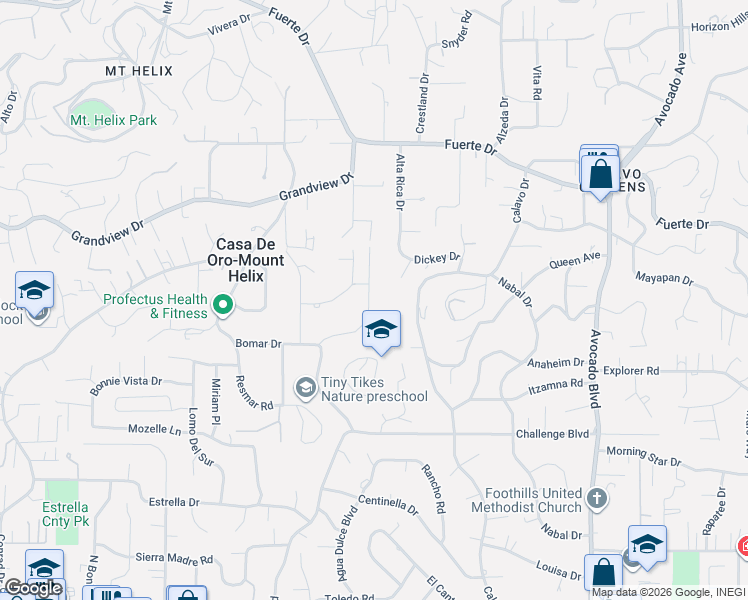 map of restaurants, bars, coffee shops, grocery stores, and more near 4479 Monahan Road in La Mesa
