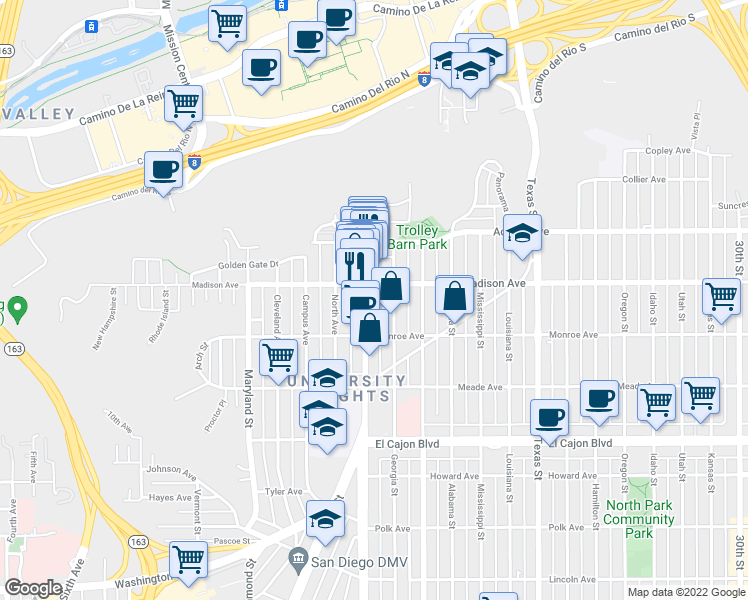 map of restaurants, bars, coffee shops, grocery stores, and more near 4546-48 Georgia Street in San Diego