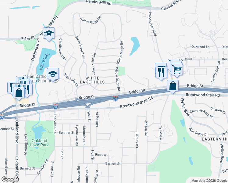 map of restaurants, bars, coffee shops, grocery stores, and more near 5016 Saint Lawrence Road in Fort Worth