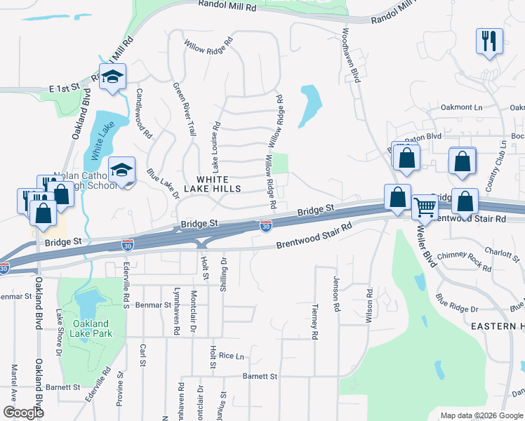 map of restaurants, bars, coffee shops, grocery stores, and more near 5016 Saint Lawrence Road in Fort Worth