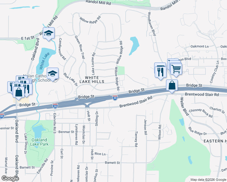 map of restaurants, bars, coffee shops, grocery stores, and more near 5016 Saint Lawrence Road in Fort Worth