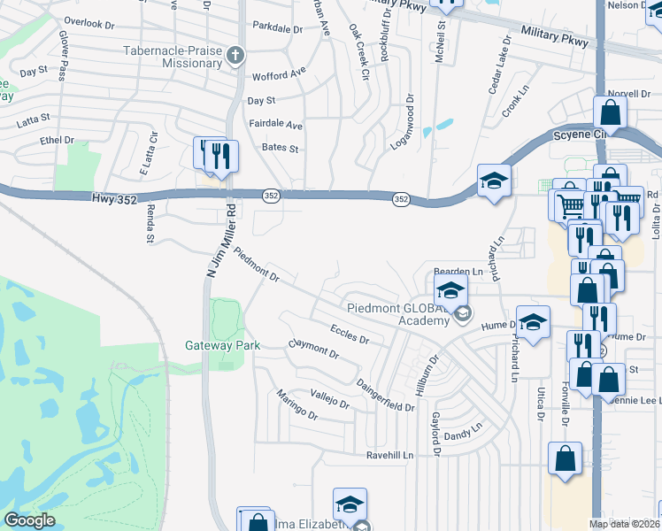 map of restaurants, bars, coffee shops, grocery stores, and more near 2827 Ava Lane in Dallas