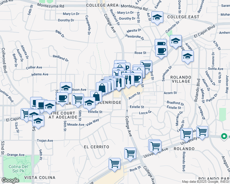 map of restaurants, bars, coffee shops, grocery stores, and more near 6048 Carol Street in San Diego