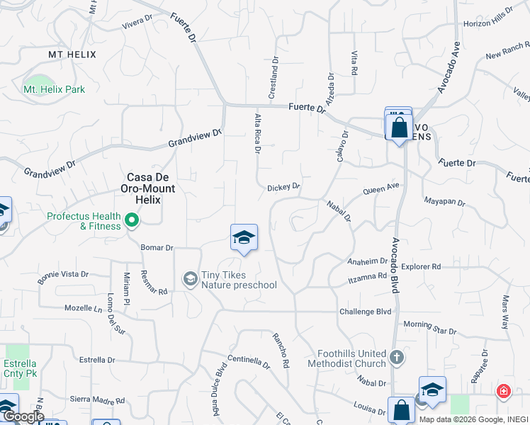 map of restaurants, bars, coffee shops, grocery stores, and more near 4370 Calavo Drive in La Mesa