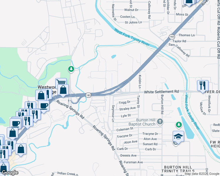 map of restaurants, bars, coffee shops, grocery stores, and more near 108 McNaughton Lane in Westworth Village