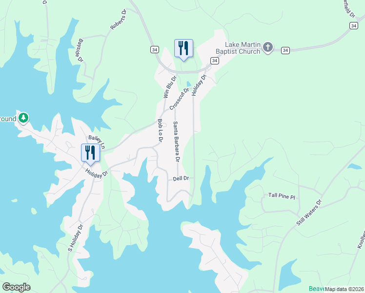 map of restaurants, bars, coffee shops, grocery stores, and more near 213 Santa Barbara Drive in Dadeville