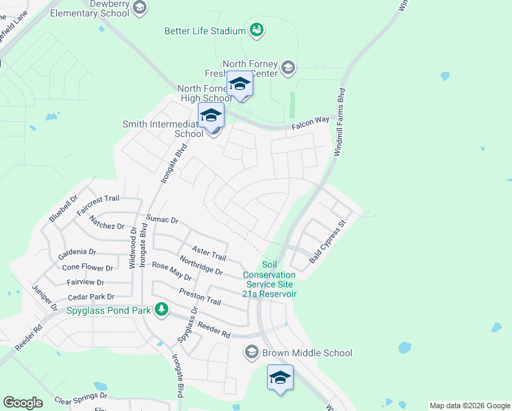 map of restaurants, bars, coffee shops, grocery stores, and more near 3043 Chico Drive in Forney