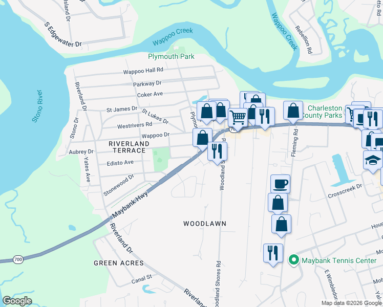 map of restaurants, bars, coffee shops, grocery stores, and more near 229 Plymouth Avenue in Charleston