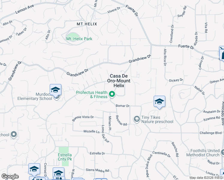 map of restaurants, bars, coffee shops, grocery stores, and more near 4457 Hillview Drive in La Mesa