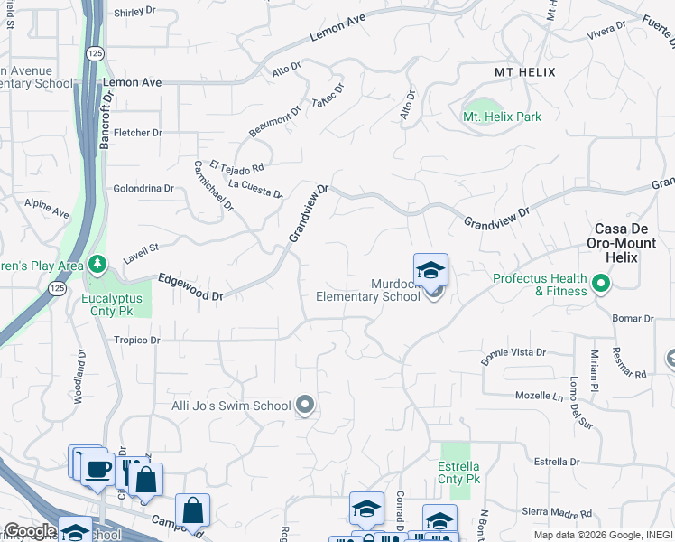 map of restaurants, bars, coffee shops, grocery stores, and more near 9525 Bonnie Lynn Way in La Mesa