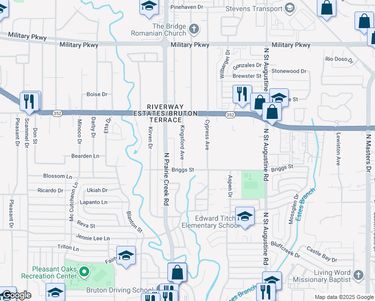 map of restaurants, bars, coffee shops, grocery stores, and more near 9999 Cypress Avenue in Dallas