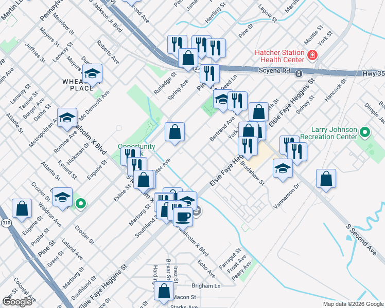 map of restaurants, bars, coffee shops, grocery stores, and more near 3021 Marburg Street in Dallas