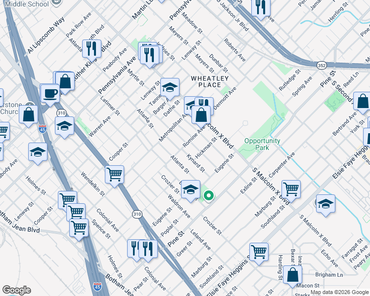 map of restaurants, bars, coffee shops, grocery stores, and more near 3834 Kynard Street in Dallas