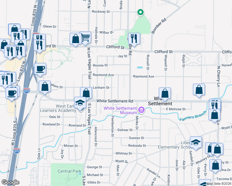 map of restaurants, bars, coffee shops, grocery stores, and more near 100 Donald Street in Fort Worth